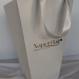 350gsm white paper bag, 6”x12”x16”, 28” handle,