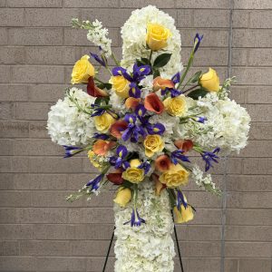 Sympathy Arrangement  #2  Cross on easel