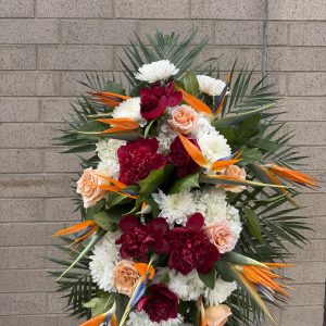 Sympathy arrangement #5 Tropical flowers on easel